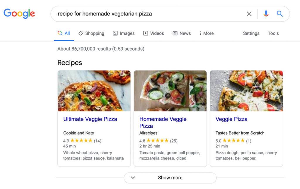structured data search results