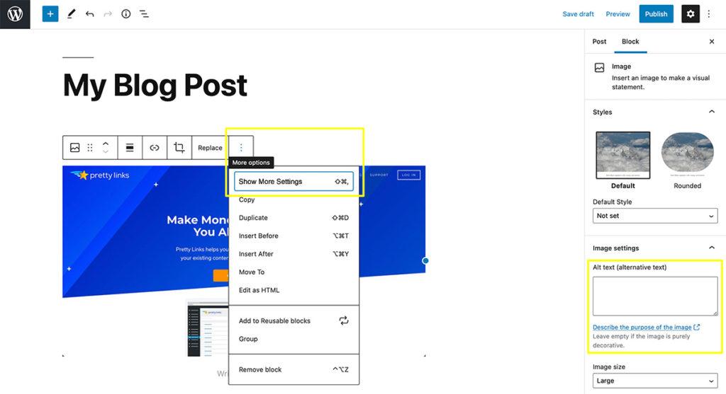 wordpress image settings alt text